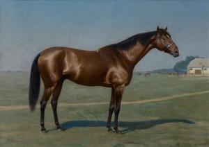 von BLAAS Julius 1845-1922,Portrait of a bay horse, full length, in a paddock,Rosebery's 2024-02-27