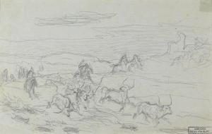 von BLAAS Julius 1845-1922,Sketch for "Parforcejagd in der Campagna",Palais Dorotheum AT 2014-10-02