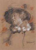 von BLOMBERG Hugo 1820-1871,Bruststück einer Dame mit Hut und Pelzkragen.,Winterberg Arno 2024-04-20