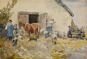 von BOCHMANN Gregor 1850-1930,Farm with a Horse and Sheep,Lempertz DE 2014-11-15