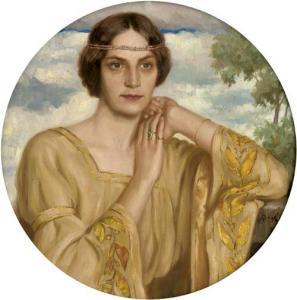 VON BONGÉ walter 1868,Bildnis einer Frau in goldbestickter Tunika mit ei,Galerie Bassenge 2019-05-30