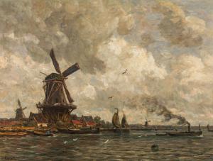 von CANAL Gilbert 1849-1927,Dutch river landscape with windmills,im Kinsky Auktionshaus 2021-07-06