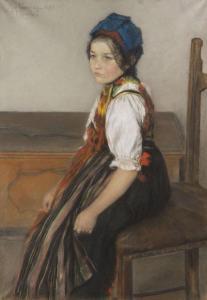 VON CONRING AUGUST 1865-1920,Mädchen in Festtagstracht,1894,Ketterer DE 2014-05-24