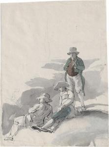 Von DILLIS Johann Georg 1759-1841,Drei Wanderer im Gebirge bei der Rast,Galerie Bassenge 2023-06-09