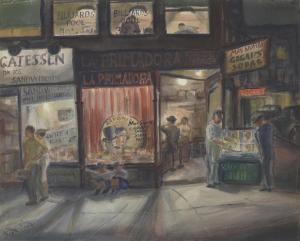 von EICHMAN Bernard 1899-1970,Night Scene on Smith Avenue,1937,Bonhams GB 2014-05-21