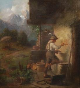 von ENHUBER Karl,Der junge Bauernbub übt sich malerisch an der Haus,1861,Palais Dorotheum 2024-03-26