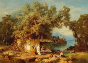 von FRANKEN Paul,A Caucasian Landscape with Figures Bathing,1868,Palais Dorotheum 2021-05-06