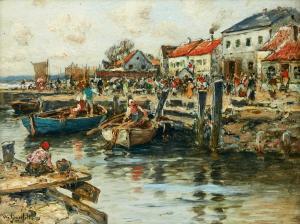 von GEGERFELT Wilhelm,Myllrande folkliv i hamnen - sannolikt Karrebaeksm,Uppsala Auction 2023-12-12