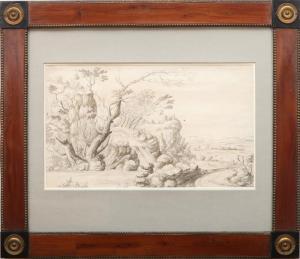 von GOETHE Johann Wolfgang 1749-1832,HILLY LANDSCAPE WITH WATERFALL,Stair Galleries US 2015-06-26