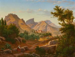 VON GUERARD Eugen Johann Joseph 1811-1901,Sicilian Landscape with Monastery in an Oliv,1846,Van Ham 2023-05-15