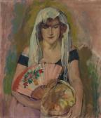VON HALLAVANYA Emilie 1874-1960,Portrait einer jungen Frau mit Fächer,Zeller DE 2010-07-01