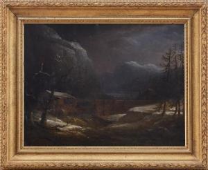 von HEIDEKEN Pehr Gustaf 1781-1864,Vinterlandskap med kvarn vid en fors,Uppsala Auction 2019-08-27