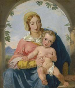 VON HESS Heinrich M 1798-1863,Maria mit Kind in einer Arkade sitzend,Galerie Bassenge DE 2020-06-03