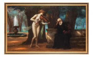 von HOESSLIN George 1851-1923,Paesaggio con fanciulla che suona il violino e ,Wannenes Art Auctions 2016-06-01