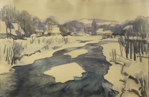 von JAROCKI Wladyslav 1879-1965,Potok zimą - motyw z okolic Harendy,1929,Rempex PL 2024-03-06