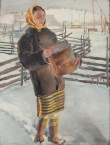 von JAROCKI Wladyslav 1879-1965,Young hutsul girl in the yard,Desa Unicum PL 2024-01-30