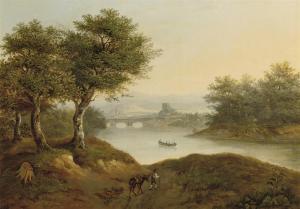 VON KüGELGEN Constantin,A river landscape with a traveller, a boat and a ,1839,Christie's 2009-12-15