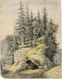 von KÜGELGEN Wilhelm 1802-1867,Bewaldete Steinmauer im Gebirge,Galerie Bassenge DE 2019-11-29