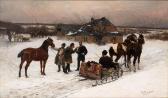 von KLECZYNSKI Bodhan 1852-1920,Winter scene with aqusition of a horse,1883,Desa Unicum 2021-06-10