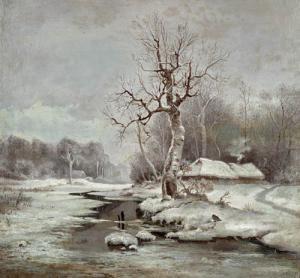 von KLEVER Julius Sergius 1850-1924,River landscape in the winter.,Galerie Koller CH 2007-03-20