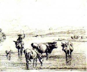 von KOBELL Wilhelm Alexander W 1766-1853,Kühe mit einem Hirten beim Trinken,Reibnitz DE 2014-05-09
