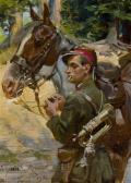 Von KOSSAK Wojciech 1857-1942,A soldier beside his horse,1926,Quinn's US 2009-06-13