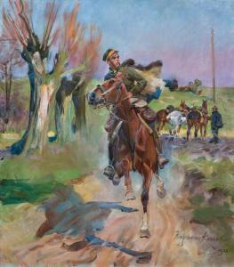 Von KOSSAK Wojciech 1857-1942,WITH AN URGENT REPORT,1920,Agra-Art PL 2024-03-17