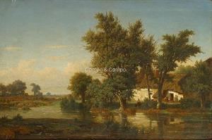 von KRATZER Carl,Paysage de rivière animé de ramasseuse de bois et ,1871,Campo & Campo 2016-11-29