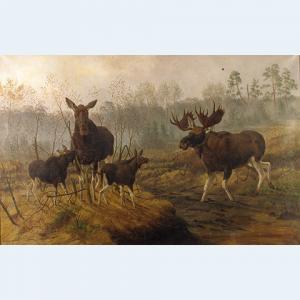 von KROCKOW VON WICKERODE Oskar 1826-1871,MOOSE FAMILY IN A LANDSCAPE,Waddington's CA 2007-06-12