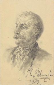 von MENZEL Adolph 1815-1905,Portrait of a gentleman with a moustache,1903,Villa Grisebach 2023-11-30