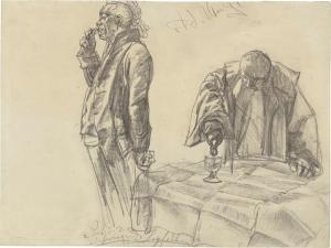 von MENZEL Adolph,Study on Heinrich von Kleist: "The Broken Jug",1877,Villa Grisebach 2023-11-30
