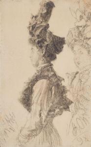 von MENZEL Adolph 1815-1905,Zwei Damen mit hohen Hüten,Lempertz DE 2023-11-18