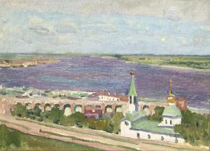 von MERING Karl 1874,The bank of the River Volga in Nizhnii Novgorod,1900,Christie's GB 2008-06-11