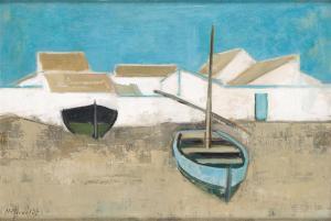 von MERVELDT Hans Hubertus 1901-1969,Boote am Strand vor mediterra,1964,Hargesheimer Kunstauktionen 2013-12-14