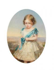 von NEFF Timoléon Carl Nehf,Portrait of a young girl wearing a blue sash,1851,Bonhams 2019-10-16