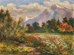 von PAUSINGER Helene Paula 1871-1956,A Blooming Meadow by a Stream,1943,Palais Dorotheum 2023-12-12