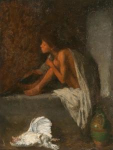 von PETTENKOFEN August Xaver Ritter 1822-1889,A Boy Sitting by the Stove,Palais Dorotheum 2023-12-12