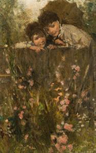 von PETTENKOFEN August Xaver Ritter 1822-1889,Zwei Kinder über einen Gartenz,im Kinsky Auktionshaus 2023-11-28