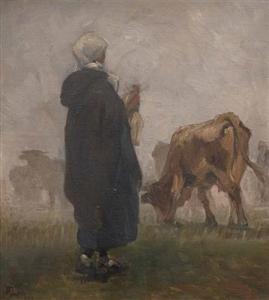von POOSCH Max 1872-1968,Bäuerin mit Rindern auf Wiese,Palais Dorotheum AT 2022-04-13