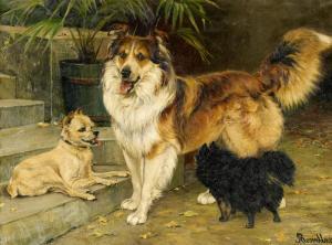 VON REVENTLOW Adeline Anna 1839-1924,Portr�t dreier Hunde an der Gartentreppe,Van Ham DE 2013-10-23