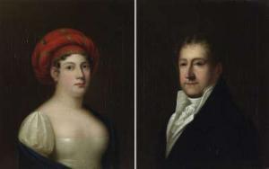 von SALES Carl 1791-1870,Portrait einer Dame mit rotem Turban und blauer St,Arnold DE 2006-09-09
