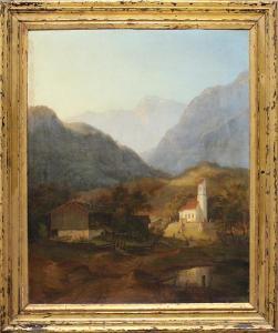 VON SCHILLER Johann Felix 1805-1852,Sommerliche Ansicht in Oberbayern mit Dorfkir,Reiner Dannenberg 2013-03-15