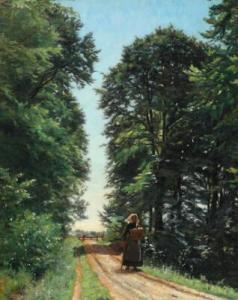 von SCHMIDT PHISELDECK Carl 1853-1917,A woman on a country road,Bruun Rasmussen DK 2022-01-31