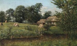 von SCHMIDT PHISELDECK Carl 1853-1917,Farm exterior with haystacks,1879,Bruun Rasmussen 2024-02-26