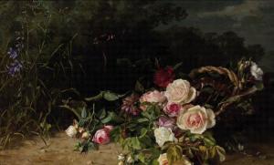 von SIVERS Clara 1854-1924,A forest landscape with roses in a wicker basket,Christie's GB 2000-07-04