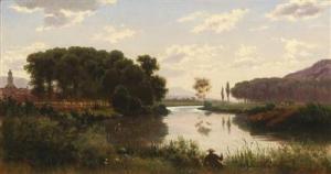 von TÜRCKE Rudolf,Angler by the River in the Evening Light,1874,Palais Dorotheum 2017-06-29