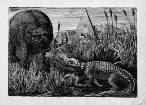 VON VITTINGHOFF CARL,Krokodil und Nilpferd in exotischer Landschaft am ,Galerie Bassenge 2012-11-29