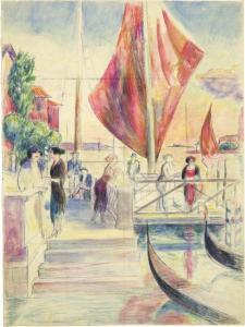 von WAETJEN Otto 1881-1942,Am Schiffssteg, Venedig,1920,Kornfeld CH 2022-06-14