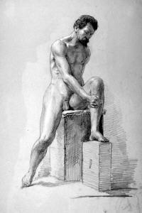 von WAHL Alexander Amandus 1839-1903,auf einem Quader sitzend, den linken Fuß au,Venator & Hanstein 2004-03-26