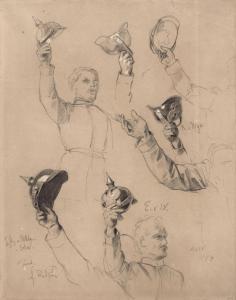von WERNER Anton Alexander 1843-1915,Armstudien mit Pickelhaube für das Gemäl,1871,Galerie Bassenge 2023-06-09